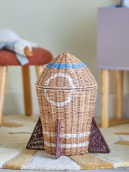 Bloomingville Förvaringskorg med Lock Raket - Space Basket Liten Leksaksförvaring Dekoration till Barnrummet