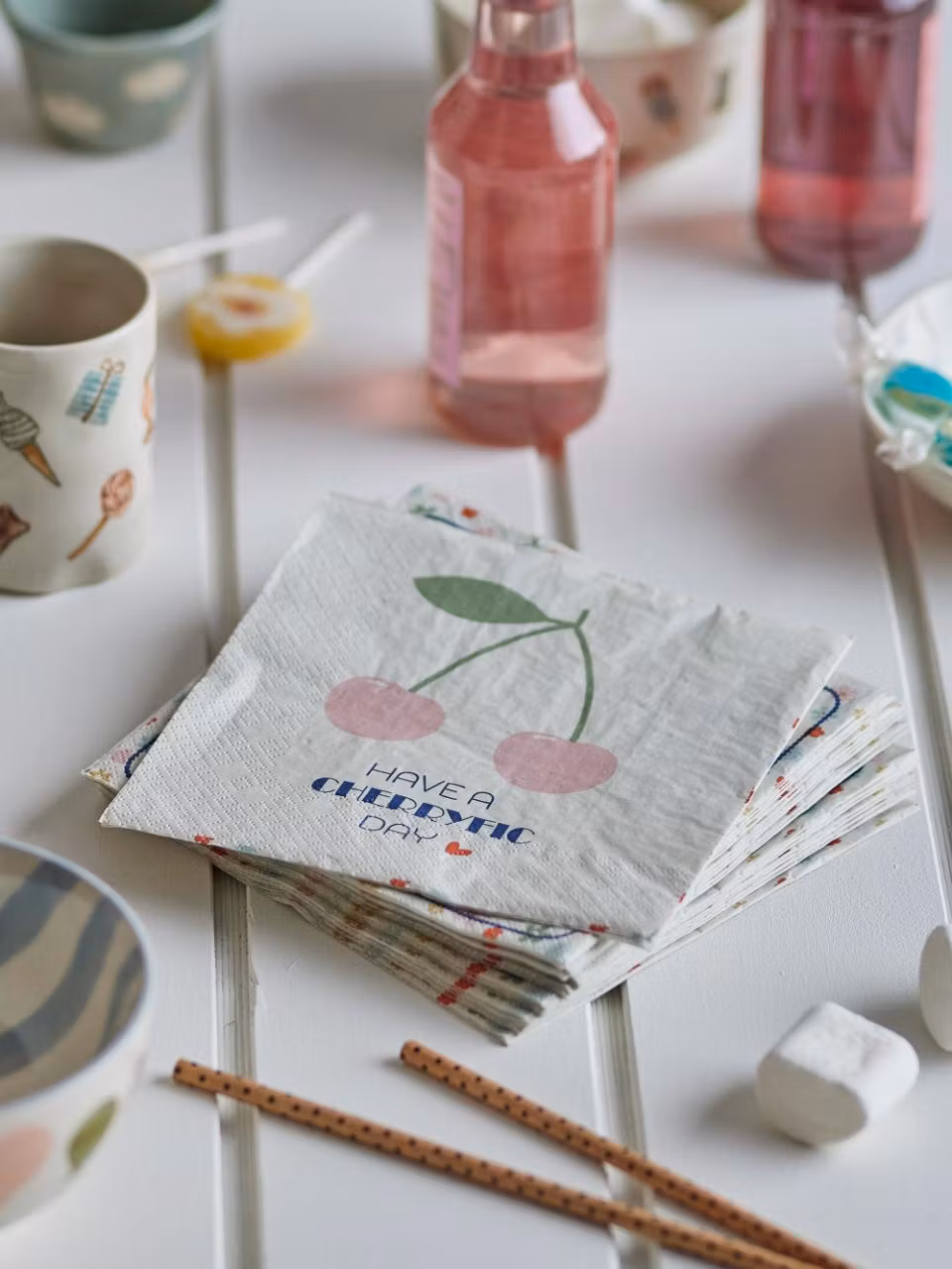 Bloomingville Stora Servetter Blommiga / Körsbär - Cherry Napkin Rose