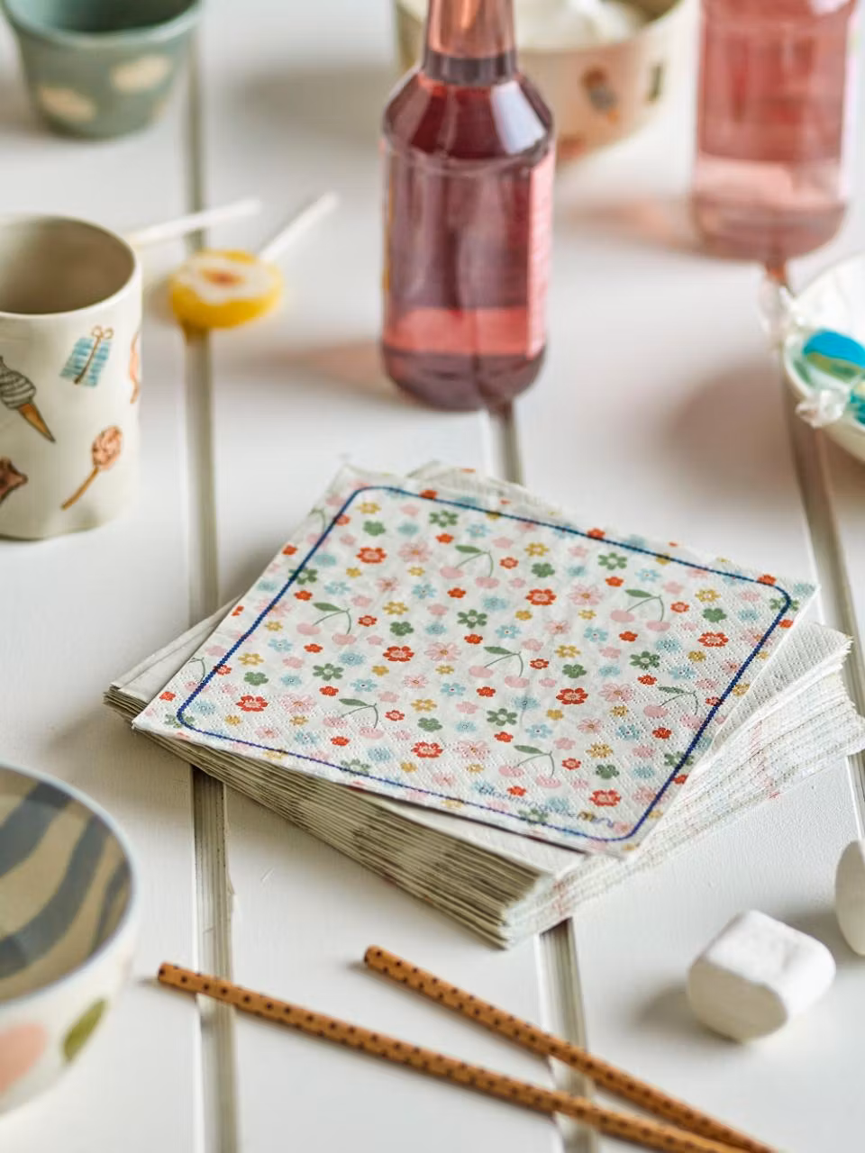 Bloomingville Stora Servetter Blommiga / Körsbär - Cherry Napkin Rose