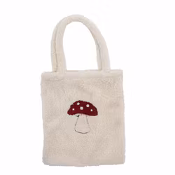 Bloomingville Vit Teddy Väska med Röd Flugsvamp - Mushroom Bag Tygpåse Leksaksförvaring Dekoration till Barnrummet