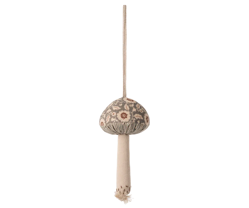 Maileg Hänge i Tyg Grå Svamp Blommig - Mushroom Ornament Winter Flower Green