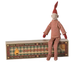 Maileg Pixy i Ask med Långa Ben och Magneter i Händerna - Long Legged Randig Tomte