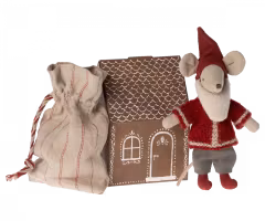 Maileg Tomtemus med Säck och Litet Pepparkakshus - Santa Mouse Big Brother