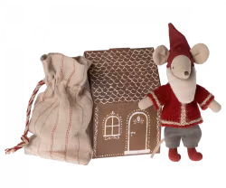 Maileg Tomtemus med Säck och Litet Pepparkakshus - Santa Mouse Big Brother