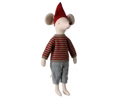Maileg Tomte Mus Maxi Pojke med Stickad Tröja och Luva - Christmas Mouse Maxi Boy