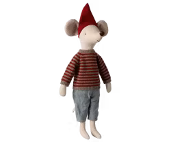 Maileg Tomte Mus Maxi Pojke med Stickad Tröja och Luva - Christmas Mouse Maxi Boy