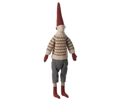 Maileg Pixy Tomte Storlek 3 med Stickad Randig Tröja och Luva