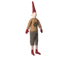 Maileg Pixy Tomte Storlek 3 med Brun Stickad Tröja och Luva