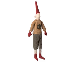 Maileg Pixy Tomte Storlek 3 med Brun Stickad Tröja och Luva