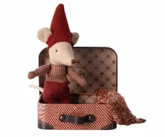 Maileg Tomte Mus Baby i Resväska med Stickad Filt