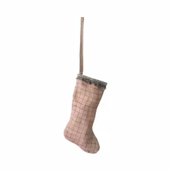 Maileg Julstrumpa till Dockskåpet - Rutig Beige Stocking Ornament Checked Sand