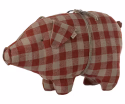Maileg Rutig Gris Röd med Rosett runt Magen - Mjukisdjur Checked Red