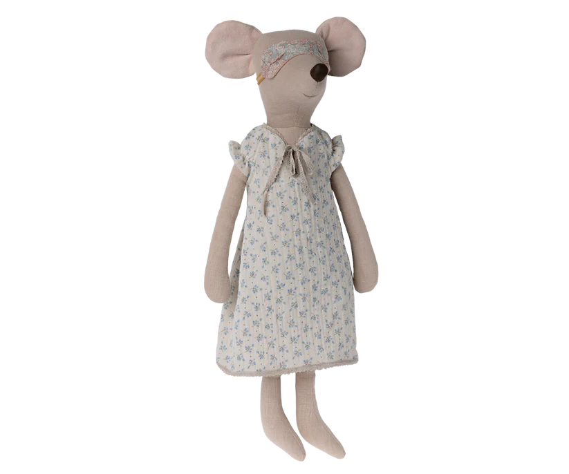 Maileg Nattlinne till Maxi Mus - Blommigt Blått med Sovmask