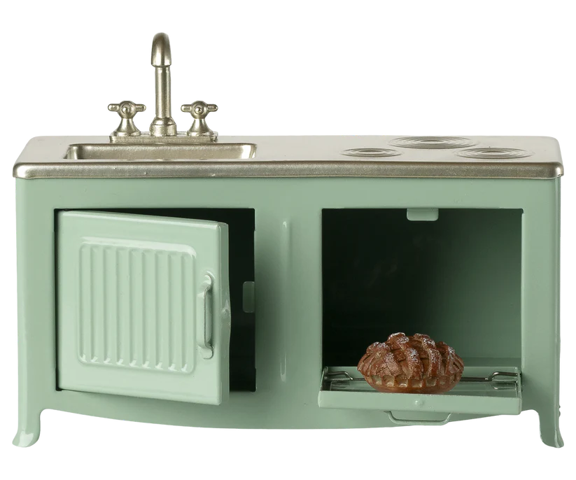 Maileg Kök till Mus med Bröd - Ugn Spis Diskho Ljusgrönt - Maileg S/S-26