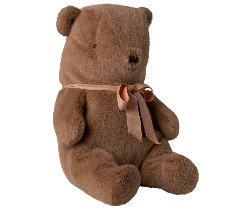 Maileg Nalle i Plysch med Rosett Medium Soft Brown Brun - Maileg S/S-26