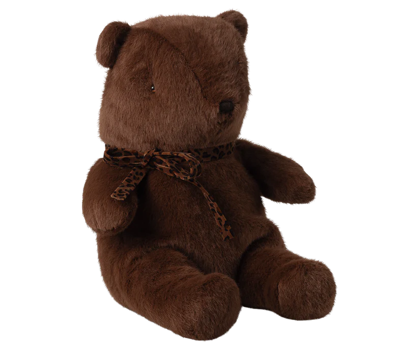 Maileg Nalle i Plysch med Rosett Medium Dark Chocolate Mörkbrun - Maileg S/S-26