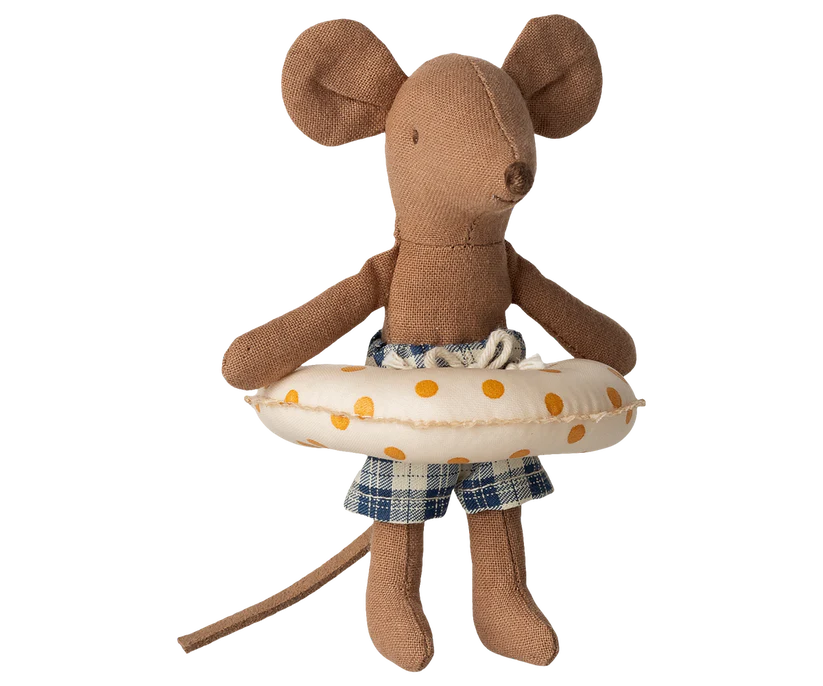 Maileg Lillebror Mus Strandmus med Rutiga Badbyxor och Badring - Maileg S/S-26