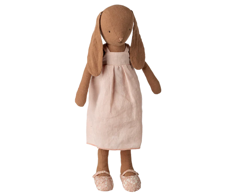 Maileg Brun Kanin Storlek 3 - Bunny med Ljusrosa Klänning och Blommiga Skor - Maileg S/S-26