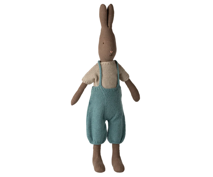 Maileg Brun Kanin Storlek 3 - Rabbit med Blå Stickade Hängselbyxor - Maileg S/S-26
