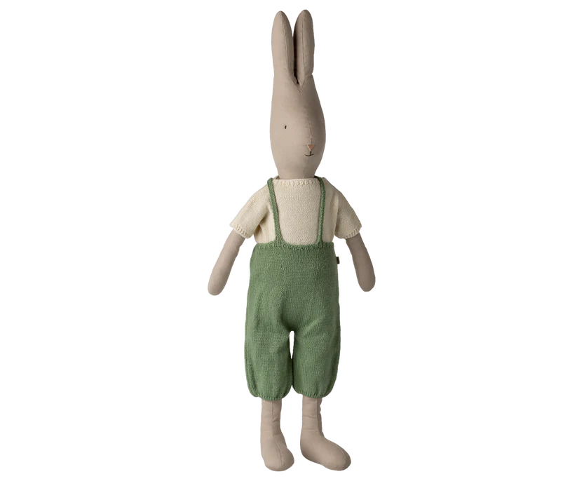 Maileg Brun Kanin Storlek 5 - Rabbit med Gröna Stickade Hängselbyxor - Maileg S/S-26