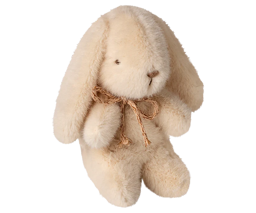 Maileg Liten Kanin i Plysch med Rosett Cream - Vit Bunny Mini