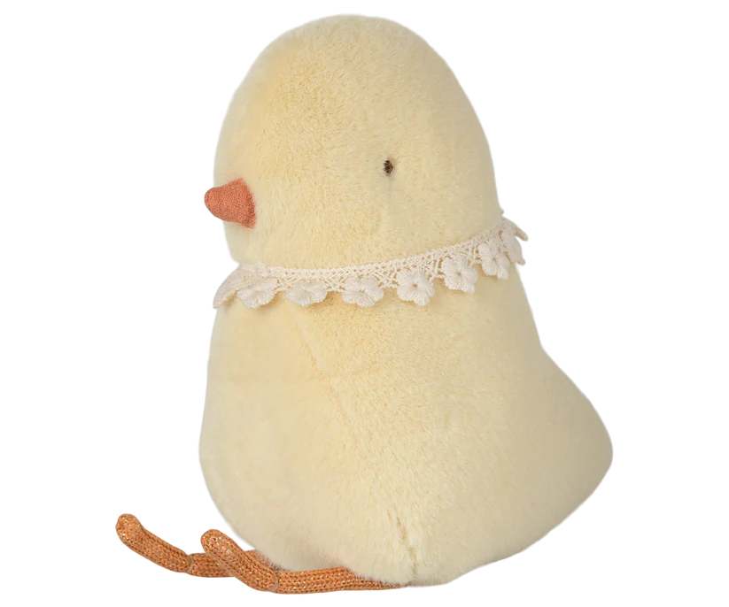 Maileg Gult Påskägg i Metall Fyllt med Plysch Kyckling och Rosett