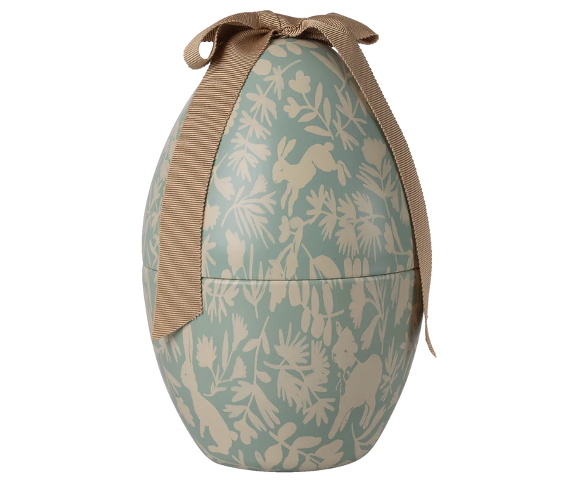 Maileg Stort Påskägg i Metall med Rosett Blå - Dusty Blue Medium Maileg S/S-26