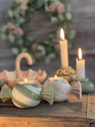 Ljuslykta Randig Karamell Grön & Vit - Mitt & Ditt S/S-26 Tivoli Godis för Värmeljus