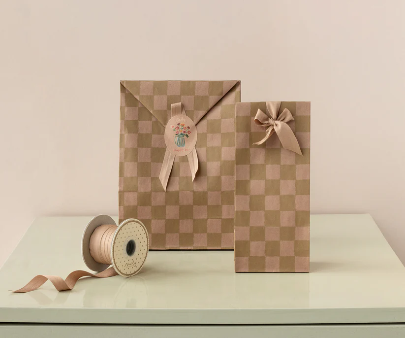 Maileg Presentpåse Rutig Rosa & Gul - Checked Rose / Ocher - Maileg S/S-26