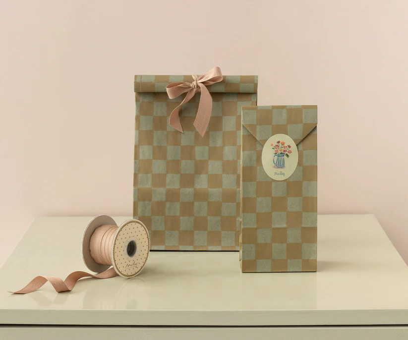 Maileg Presentpåse Rutig Mint & Gul - Checker Mint / Ocher - Maileg S/S-26