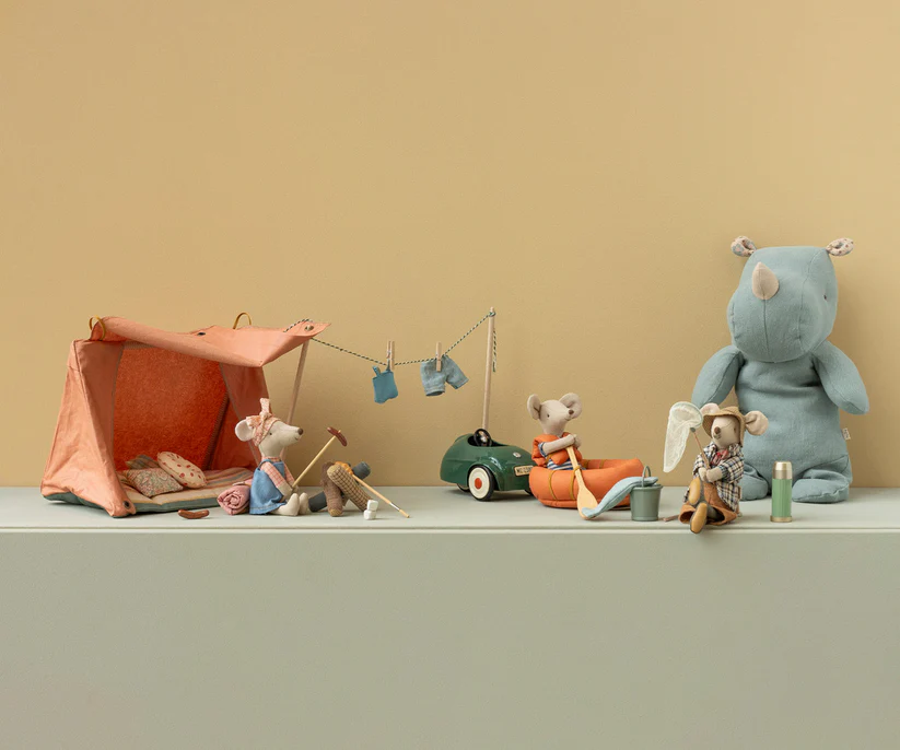 Maileg Gummibåt med Åra och Flytväst Orange - Rubber Boat Mouse