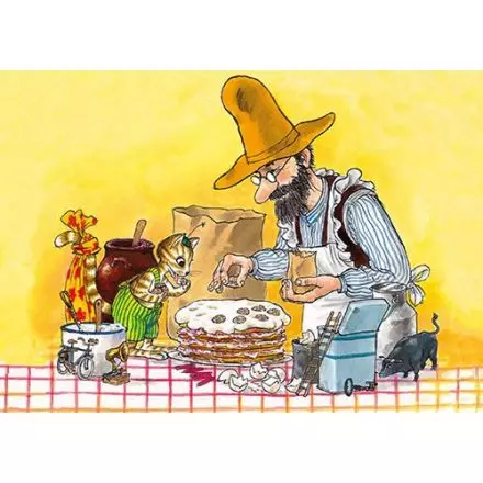 Vykort Pettson & Findus Pannkakstårtan - Sven Nordqvist