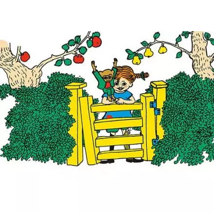 Vykort Pippi Långstrump och Herr Nilsson vid Grinden - Astrid Lindgren