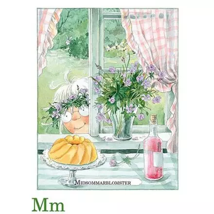 Vykort Majas Alfabet - M Som i Midsommarblomster