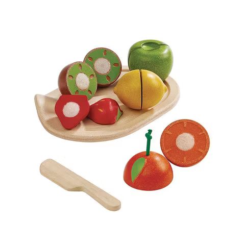 Frukter med Kniv och Skärbräda - Leksaksmat i Trä PlanToys