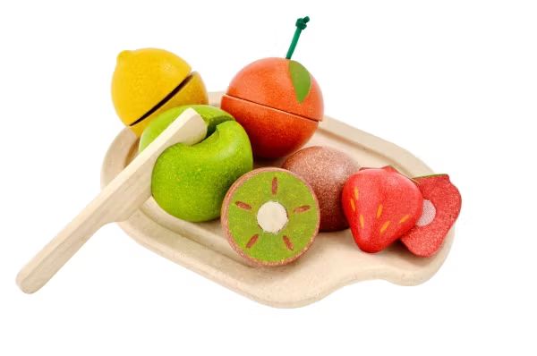 Frukter med Kniv och Skärbräda - Leksaksmat i Trä PlanToys
