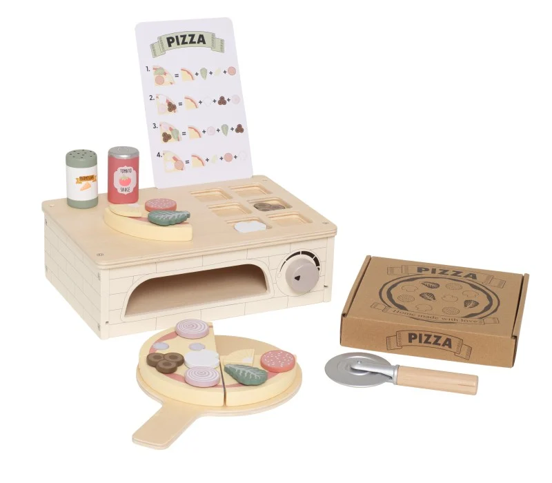 Lekset Pizza med Pizzaugn i Trä - Leksaksmat Jabadabado