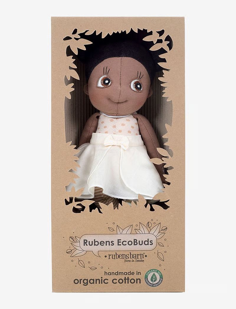 Ecobuds Rubens Barn Mjuk Docka - Poppy Brun Flicka med Tofsar och Kjol