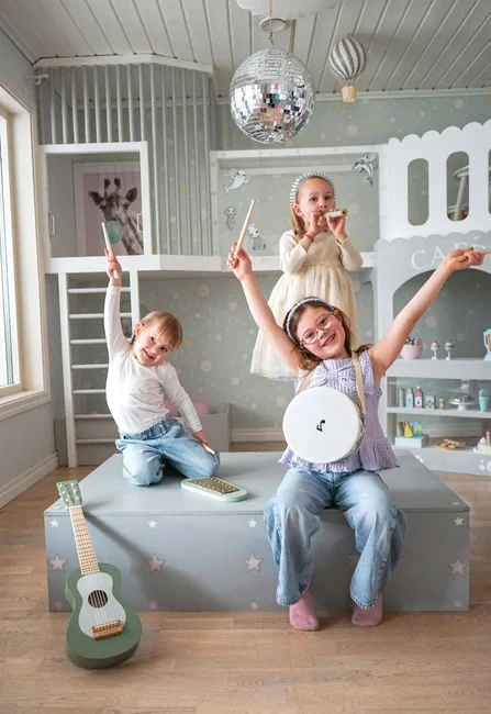 Jabadabado Tamburin i Trä Randig Grön - Instrument För Barn