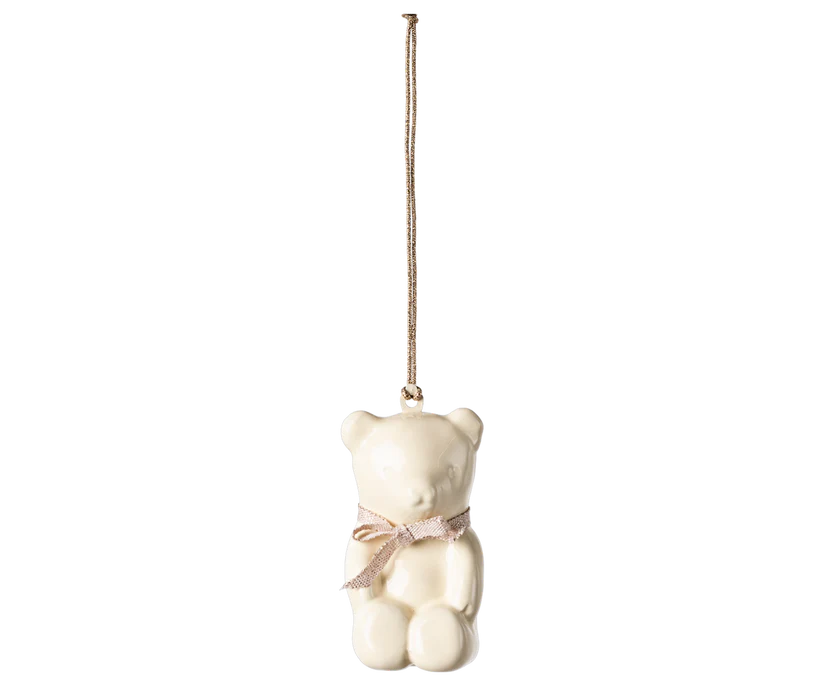 Maileg Hänge Vit Nalle med Rosa Rosett - Metal Ornament Teddy Rose