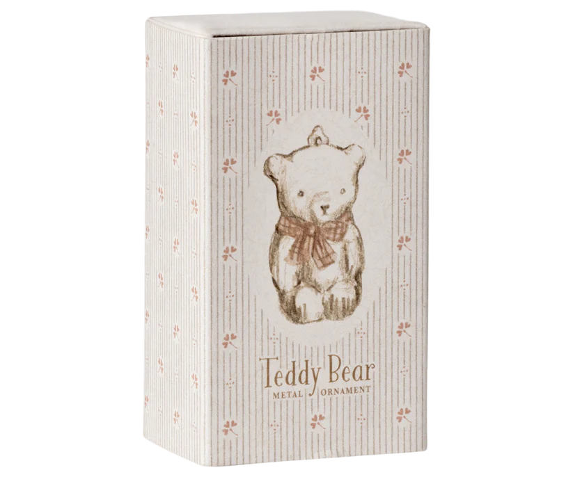 Maileg Hänge Vit Nalle med Rosa Rosett - Metal Ornament Teddy Rose