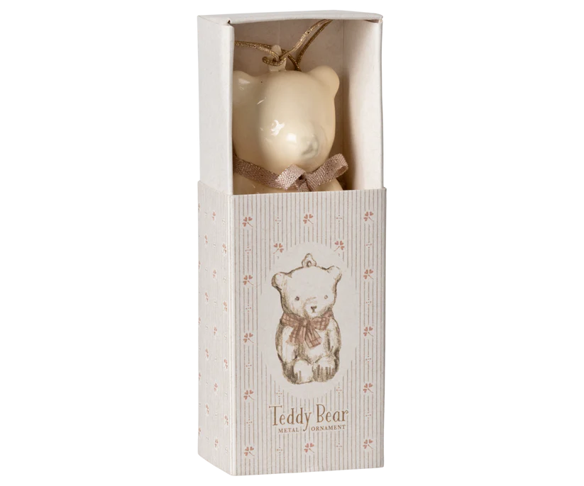 Maileg Hänge Vit Nalle med Rosa Rosett - Metal Ornament Teddy Rose