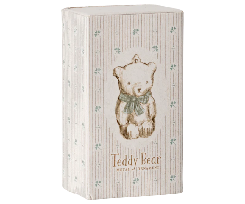 Maileg Hänge Vit Nalle med Blå Rosett - Metal Ornament Teddy Blue
