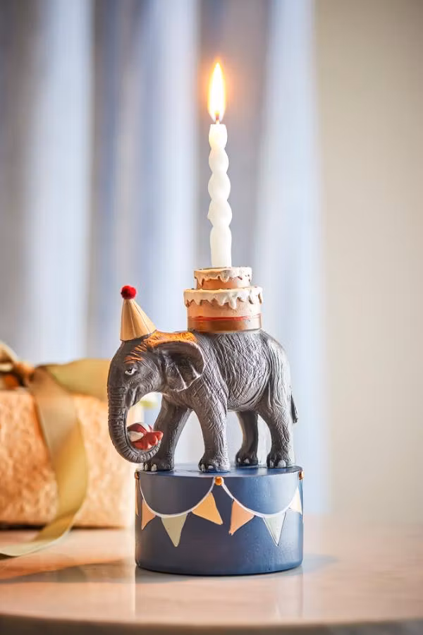 Bloomingville Ljusstake Cirkuselefant med Partyhatt och Tårta - Flor Kalas Dekoration