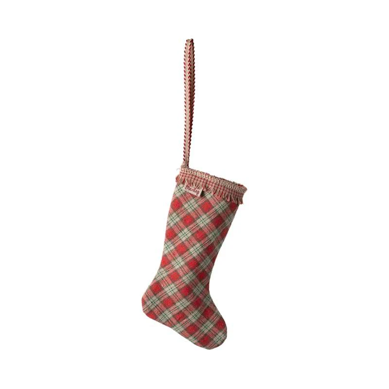 Maileg Julstrumpa Miniatyr Rutig Röd - Checker Red