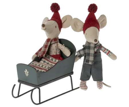 Maileg Handmålad Släde Grön - Sleigh Mouse
