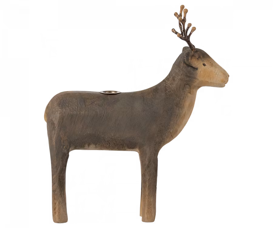 Maileg Ljusstake Ren i Trä med Vacker Finish - Medium Reindeer