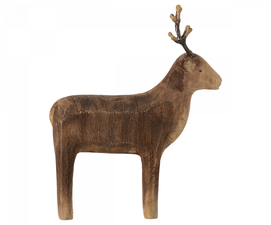 KOMMER I SEPTEMBER Maileg Dekoration Ren i Trä med Vacker Finish - Reindeer Small