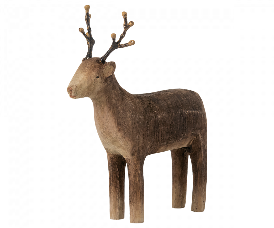 KOMMER I SEPTEMBER Maileg Dekoration Ren i Trä med Vacker Finish - Reindeer Small