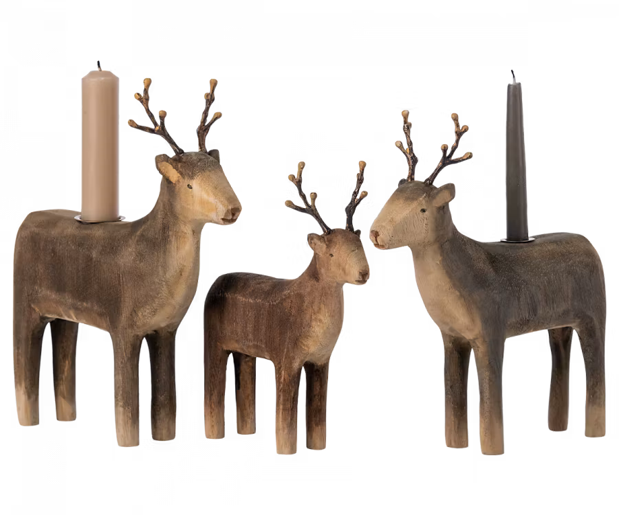 KOMMER I SEPTEMBER Maileg Dekoration Ren i Trä med Vacker Finish - Reindeer Small